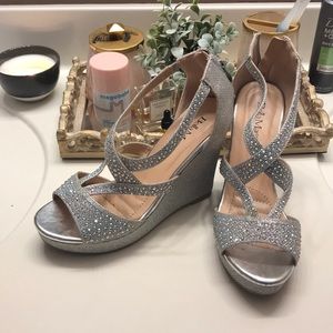 Silver formal wedges